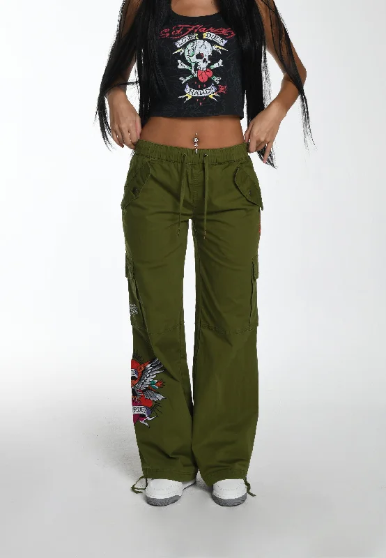 Women's Formal Pants-Womens Brave Heart Cargo Trouser - Green