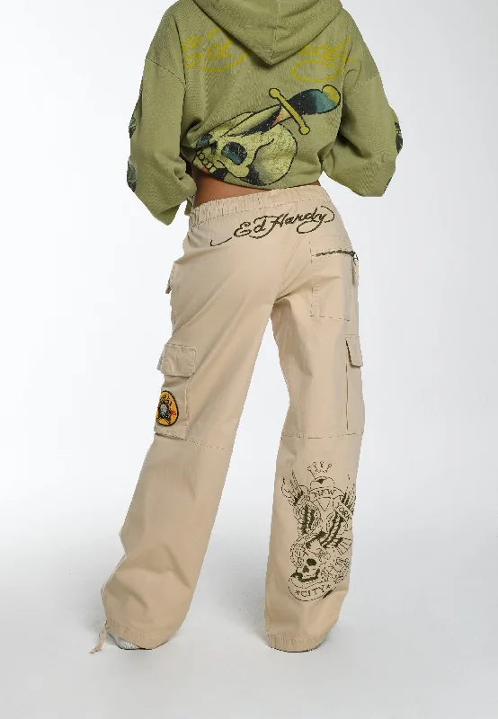 Women's Double-Waist Pants-Womens Nyc Badge Cargo Trouser - Beige