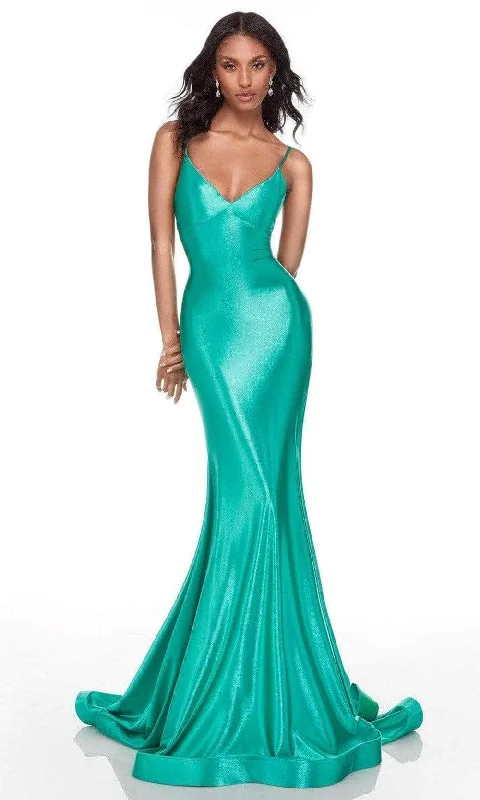 Women's Turquoise Evening Gowns-Alyce Paris - 61169 Fitted Bodice Open Back Prom Gown