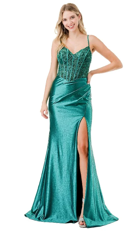 Women's Mint Evening Gowns-Aspeed Design L2900P - Lace-Up High Slit Prom Dress