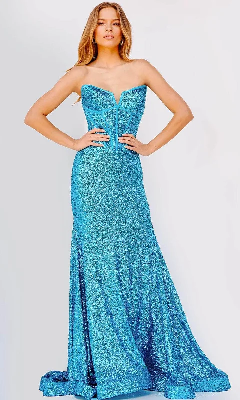 Women's Mermaid Evening Gowns-Jovani 23077 - Strapless Sequin Mermaid Prom Gown